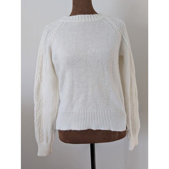 Elsamanda Anthropologie White Cable-Knit Italian Sweater Wool Alpaca Blend S - Picture 2 of 9